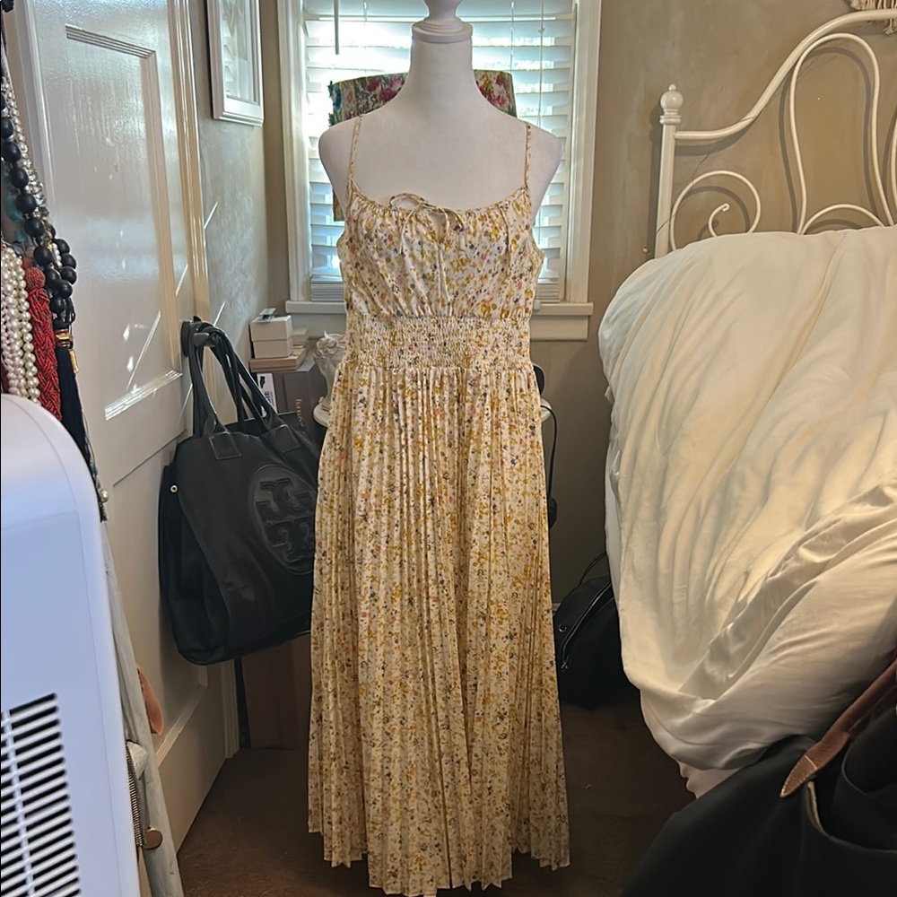 J. Crew Cream Pleated Spaghetti Strap Sundress Midi
